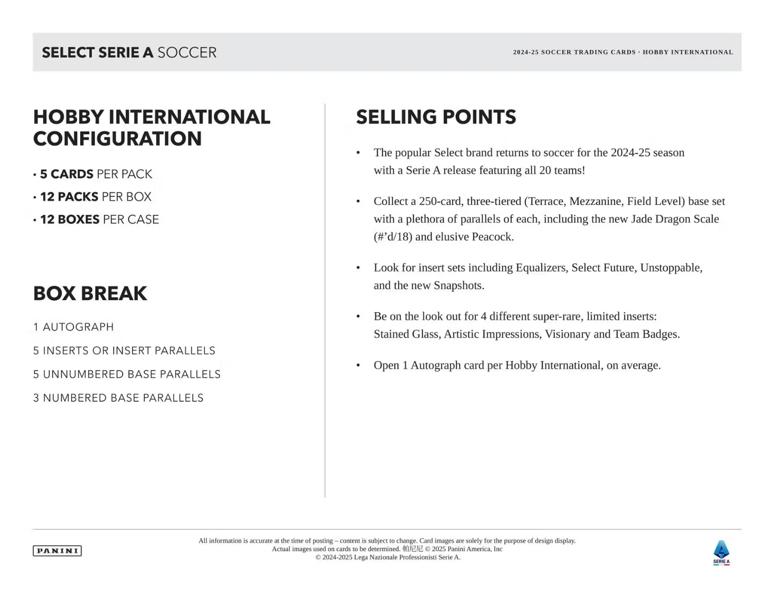 2024-25 Panini Select Serie A Soccer International Hobby Box