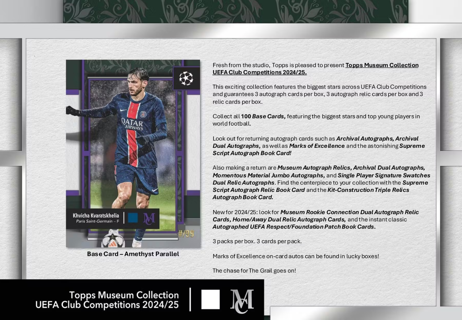 2024-25 Topps UEFA Club Competitions Museum Collection Soccer Hat-Trick Box (Pre Order)