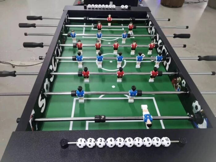 Goalmaster Stadium™ Foosball Table | Real Wood Soccer Graphic Premium Foosball Table w/ Soccer Ball Score Markers - Image 3