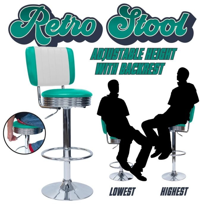 Retro Adjustable Bar Stool with Backrest - Image 5