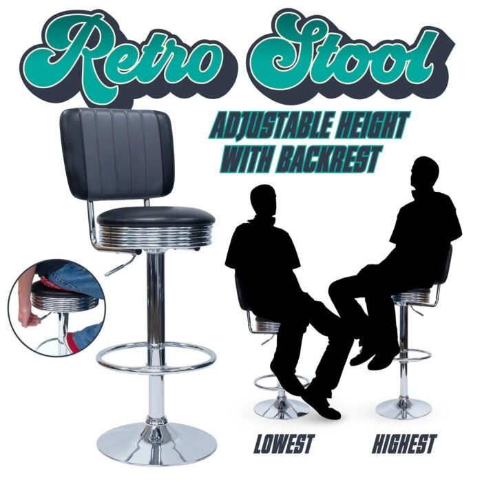Retro Adjustable Bar Stool with Backrest - Image 4