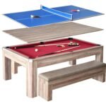 Hathaway Games Newport 7-ft Pool Table Combo Set with Benches in Light Oak