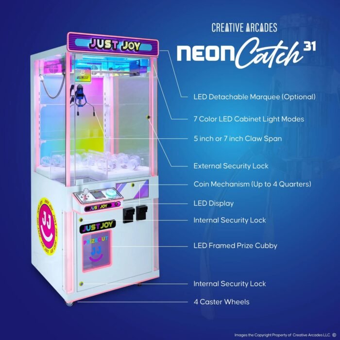 Neon Catch 31" Claw Machine with 7 Color Neon Cabinet Lights - Image 3