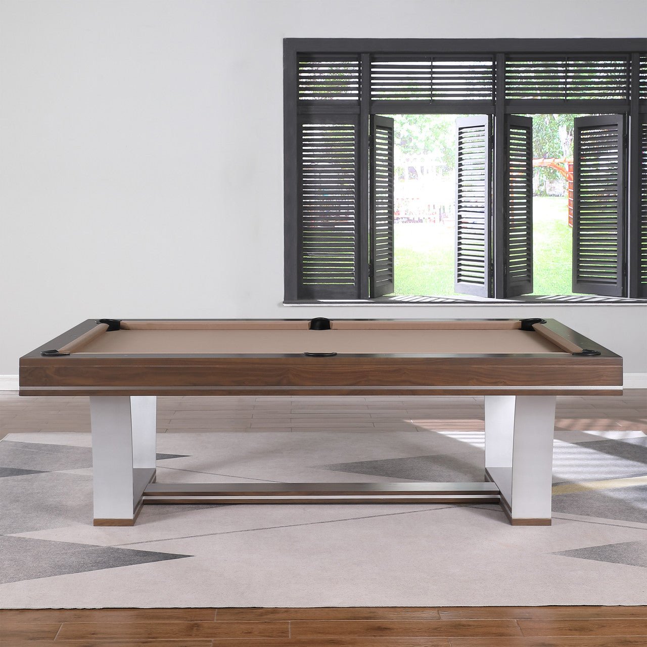 Playcraft-Barcelona-8-Slate-Pool-Table-in-Walnut-Gray-on-Silver-Finish Playcraft Barcelona 8' Slate Pool Table in Walnut Gray on Silver Finish - Image 1