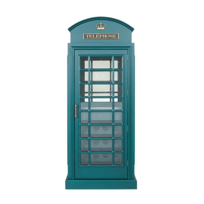 RAM Game Room Old English Telephone Booth Bar Cabinet in Green - Image 3