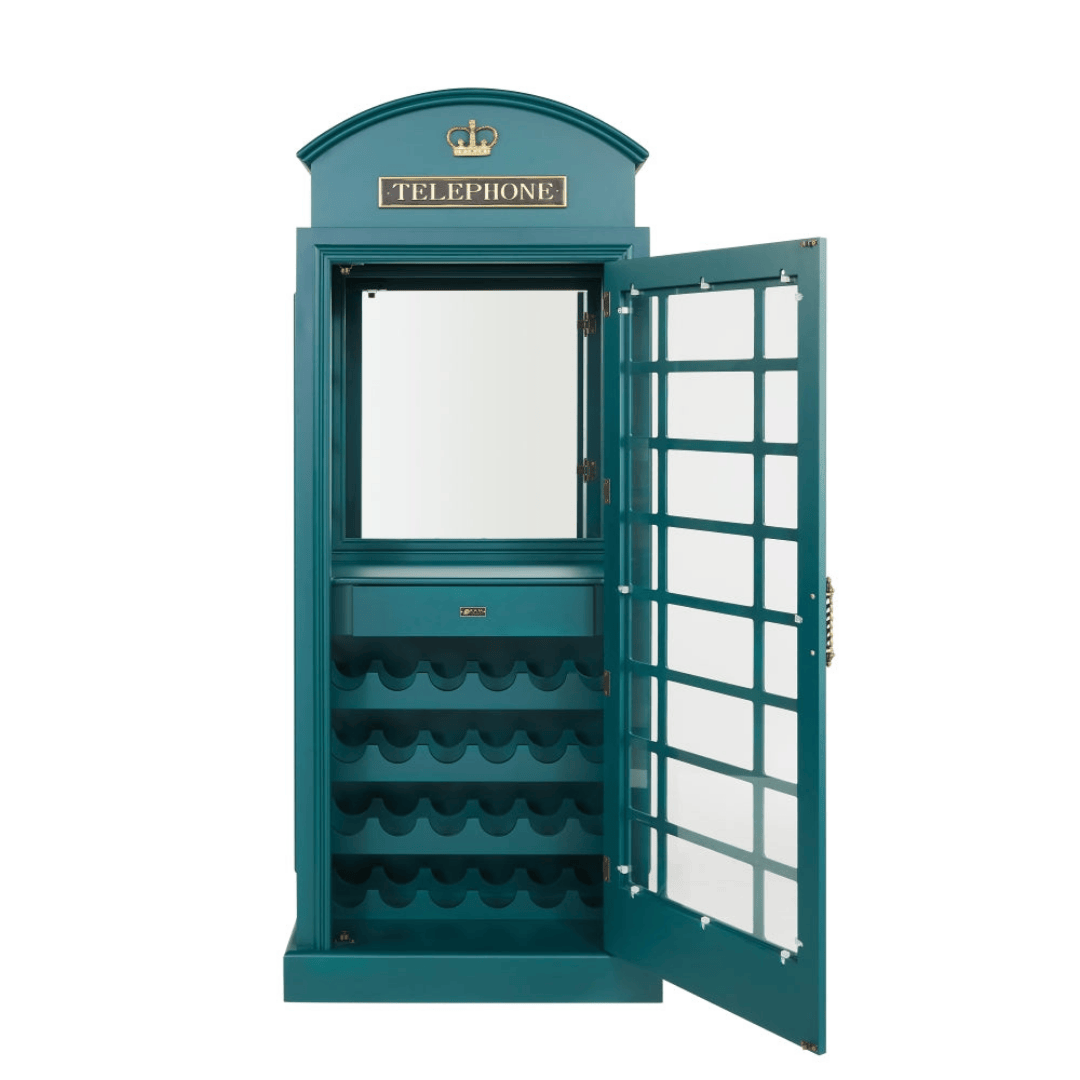 RAM Game Room Old English Telephone Booth Bar Cabinet in Green - Image 1
