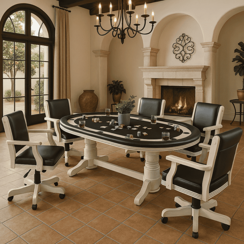 RAM Game Room Swivel Game Chairs around a texas holdem table d8b4e36f 8402 448b 8c8d 748d59c0ba43