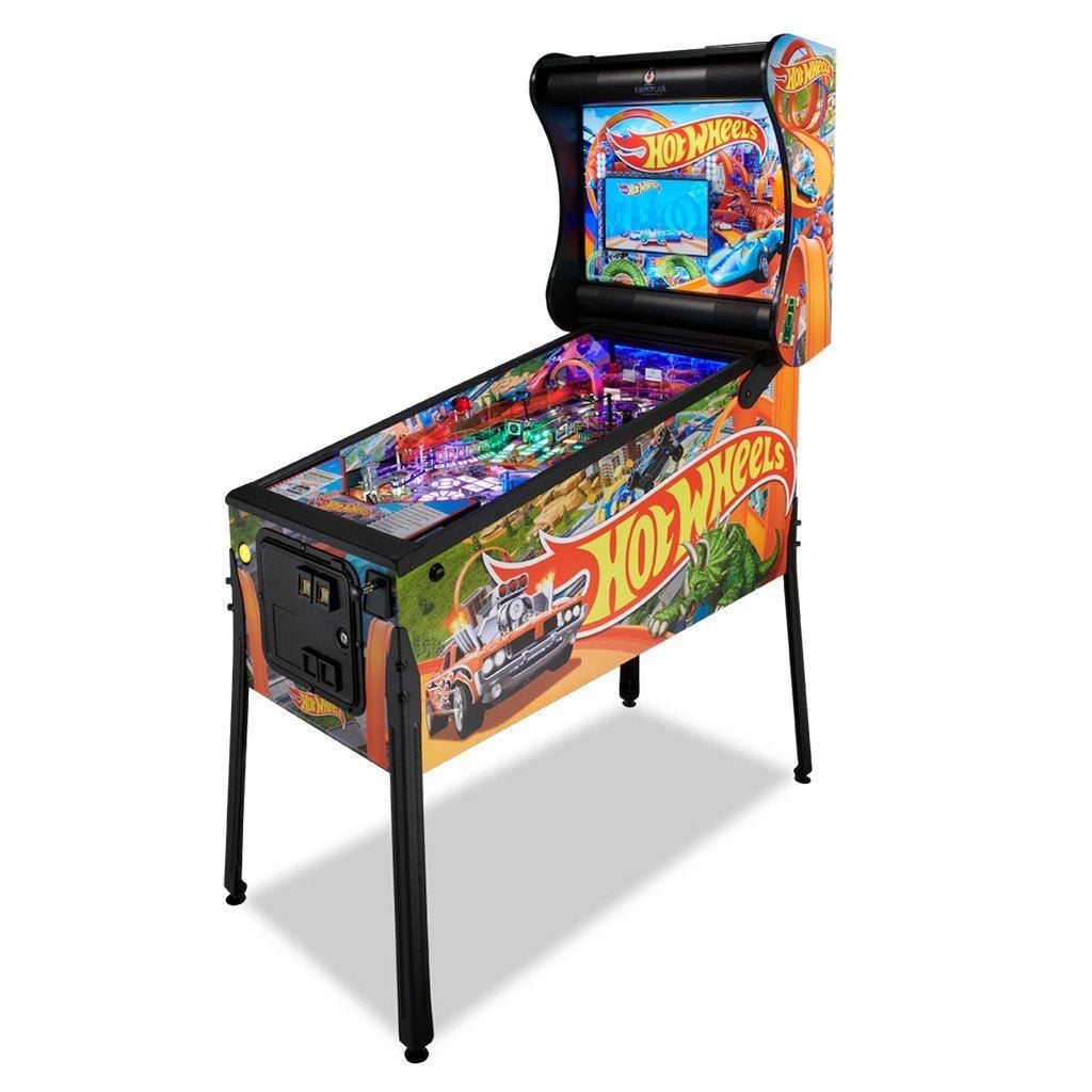 american-pinball-hot-wheels-pinball-machine-classic-interior-side-art-and-topper American Pinball Hot Wheels Pinball Machine - Image 1