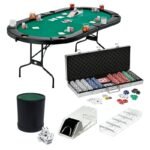 Fat Cat Texas Hold'em Table, 4-Deck Card Shoe, 500 Poker Chip Set, 2 Acrylic Chip Trays & Dice Cup Set