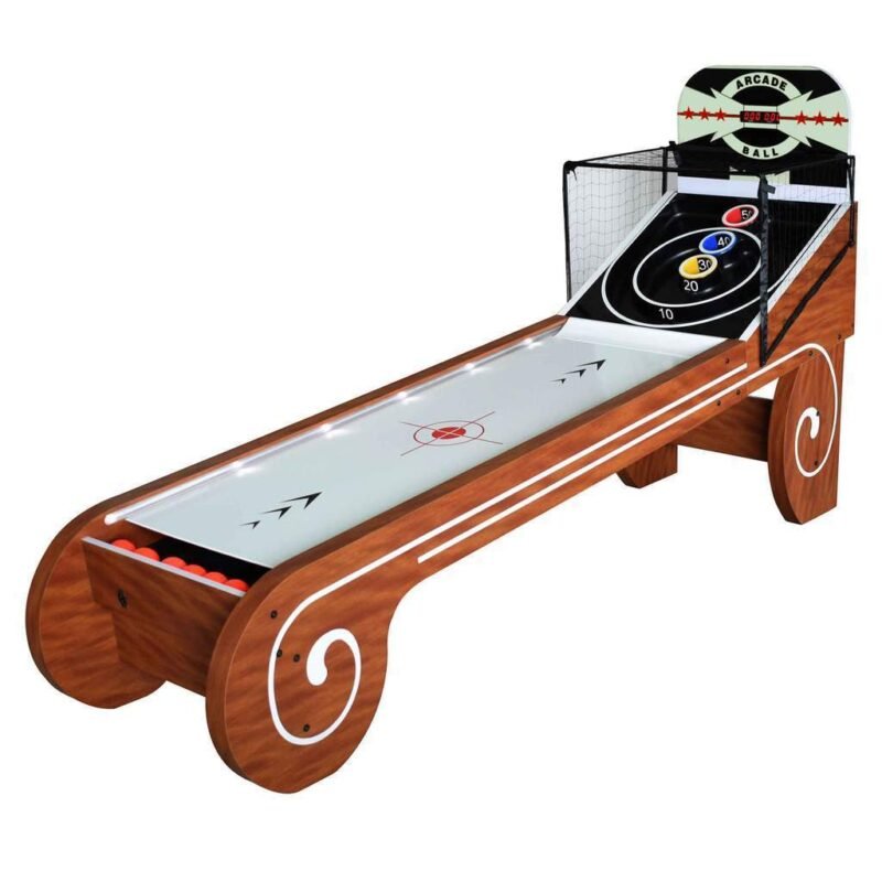 hathaway games boardwalk 8 ft arcade ball table for family game rooms with led track lighting scratch resistant playfield oak