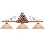 RAM Game Room | 56"- Billiard Balls in Rack | Amber Glass Shades | 3-Shade Light Fixture
