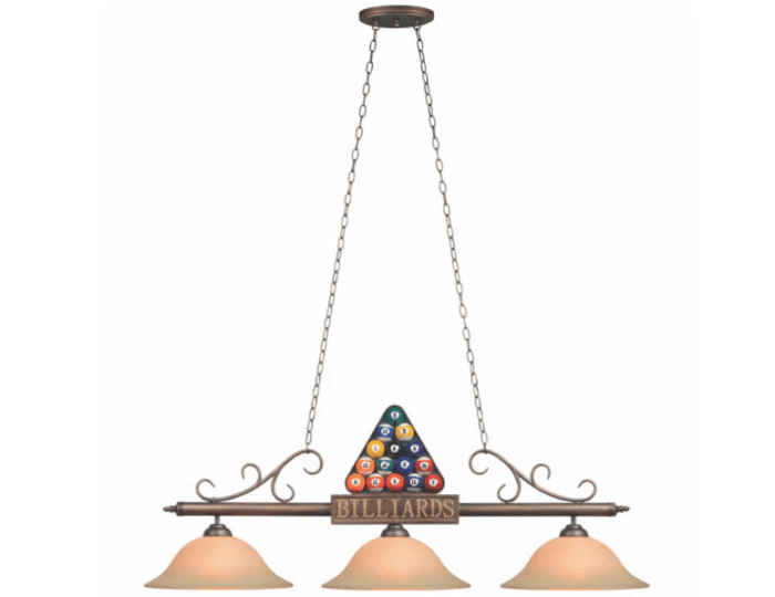 RAM Game Room | 56"- Billiard Balls in Rack | Amber Glass Shades | 3-Shade Light Fixture - Image 2