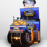 UNIS | BigFoot Mayhem | Dual 65-inch LCD Screens | Steering Wheel | Racing Arcade Game