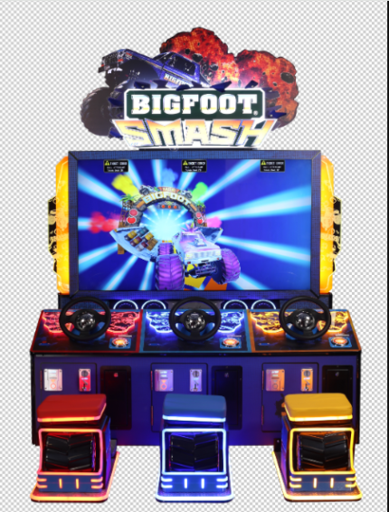 UNIS |  BigFoot Smash | 3-Player | 65-inch HD Screen | Steering Wheels | Racing Arcade Game