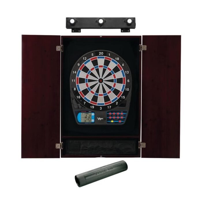 Viper | 787 Electronic Dartboard | Metropolitan Mahogany Cabinet | Laser Throw Line Marker | Padded Dart MAt | The Bull Starts Here | Shadow Buster Dartboard Lights - Image 2