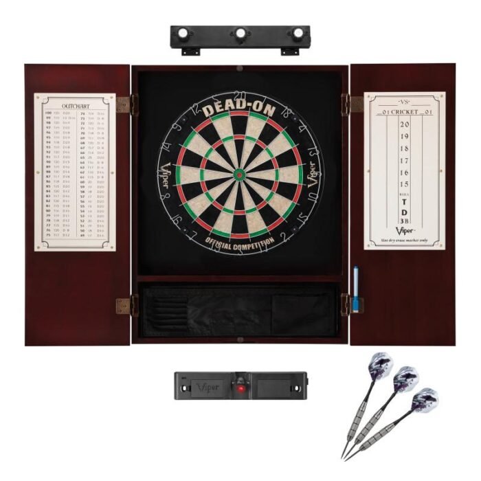 Viper | Dead On Sisal Dartboard | Metropolitan Cinnamon Cabinet | Padded Dart Mat | The Bull Starts Here | Underground The Raven Steel Tip Darts | Shadow Buster Dartboard Lights & Laser Throw Line Marker - Image 2