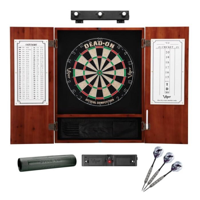 Viper | Dead On Sisal Dartboard | Metropolitan Cinnamon Cabinet | Padded Dart Mat | Underground The Raven Steel Tip Darts | Shadow Buster Dartboard Lights & Laser Throw Line Marker - Image 2
