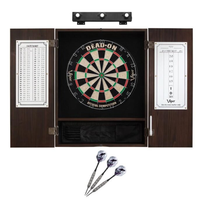 Viper | Dead On Sisal Dartboard | Metropolitan Espresso Cabinet | Shadow Buster Dartboard Lights | Laser Throw Line Marker |  Padded Dart Mat | The Bull Starts Here | Underground The Raven Steel Tip Darts - Image 4