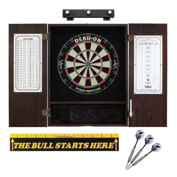 Viper | Dead On Sisal Dartboard | Metropolitan Espresso Cabinet | Shadow Buster Dartboard Lights | Laser Throw Line Marker |  Padded Dart Mat | The Bull Starts Here | Underground The Raven Steel Tip Darts - Image 3