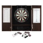 Viper |  Espresso Metropolitan Steel Tip Cabinet | Shot King Bristle Dartboard | Shadow Buster Dartboard Lights, and Fat Cat Steel Tip Accessory Value Pack