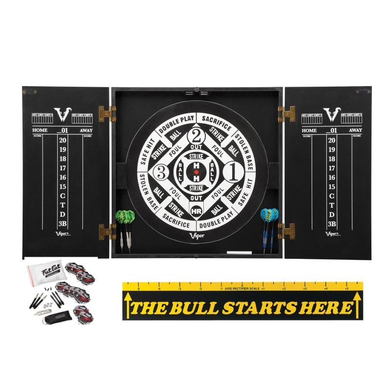 viper-hideaway-cabinet-with-coiled-paper-dartboard-the-bull-starts-here-throw-line-marker-steel-tip-dart-accessories-kit-1704207 Viper | Hideaway Cabinet with Coiled Paper Dartboard | The Bull Starts Here | Throw Line Marker | Steel Tip Dart Accessories Kit - Image 1