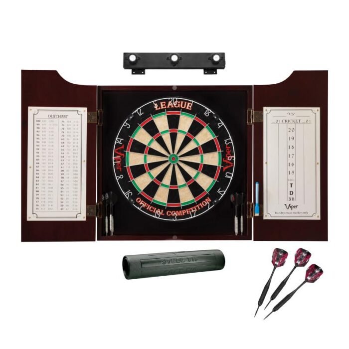 Viper | League Sisal Dartboard | Hudson Mahogany Cabinet | Padded Dart Mat | The Bull Starts Here | Shadow Buster Dartboard Lights & Laser Throw Line Marker - Image 2