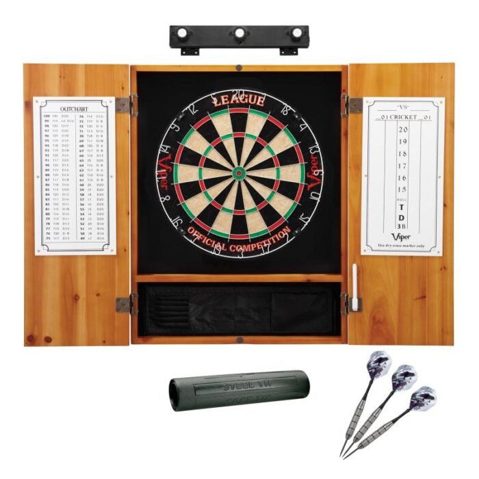 Viper | League Sisal Dartboard | Metropolitan Cinnamon Cabinet | Padded Dart Mat | The Bull Starts Here | Underground The Raven Steel Tip Darts | Shadow Buster Dartboard Lights & Laser Throw Line Marker - Image 2