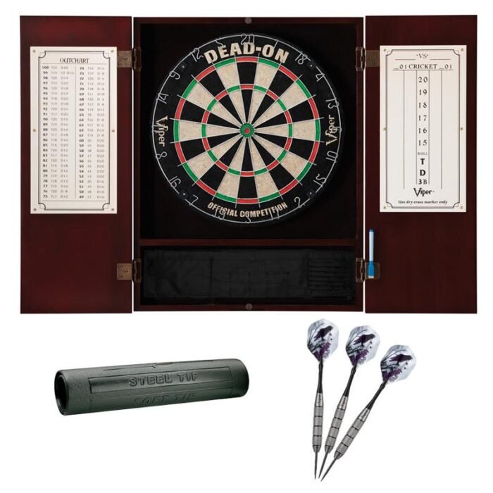 Viper | Metropolitan Mahogany Steel Tip Dartboard Cabinet | Dead-On Bristle Dartboard | Underground Raven Steel Tip Darts 25 Grams | Padded Dart Mat  | Vinyl Dart Mat - Image 2
