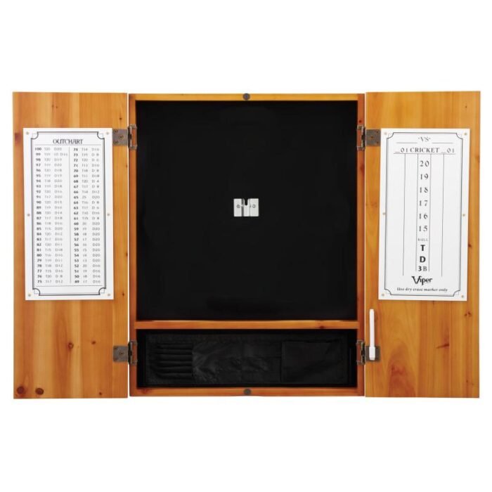 Viper | Metropolitan Oak Steel Tip Dartboard Cabinet | Razorback Sisal Dartboard | Underground Raven Steel Tip Darts 25 Grams | Vinyl Dart Mat - Image 2