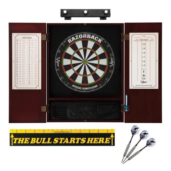 Viper | Razorback Sisal Dartboard | Metropolitan Cinnamon Cabinet | Padded Dart Mat | The Bull Starts Here | Underground The Raven Steel Tip Darts | Shadow Buster Dartboard Lights & Laser Throw Line Marker - Image 3