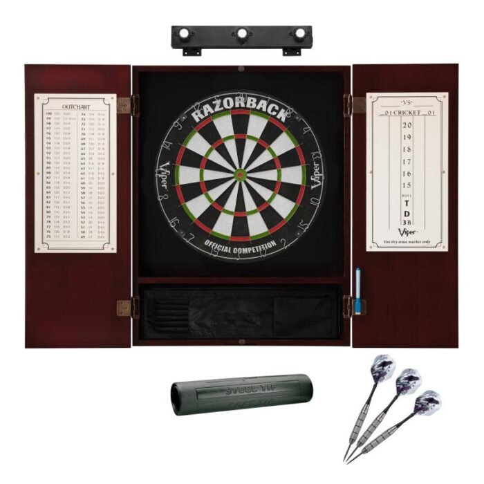 Viper | Razorback Sisal Dartboard | Metropolitan Cinnamon Cabinet | Padded Dart Mat | The Bull Starts Here | Underground The Raven Steel Tip Darts | Shadow Buster Dartboard Lights & Laser Throw Line Marker - Image 2