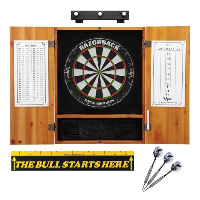 Viper | Razorback Sisal Dartboard | Metropolitan Oak Cabinet | Padded Dart Mat | The Bull Starts Here | Underground The Raven Steel Tip Darts | Shadow Buster Dartboard Lights & Laser Throw Line Marker - Image 3