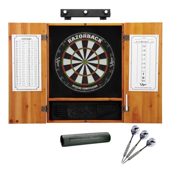 Viper | Razorback Sisal Dartboard | Metropolitan Oak Cabinet | Padded Dart Mat | The Bull Starts Here | Underground The Raven Steel Tip Darts | Shadow Buster Dartboard Lights & Laser Throw Line Marker - Image 2