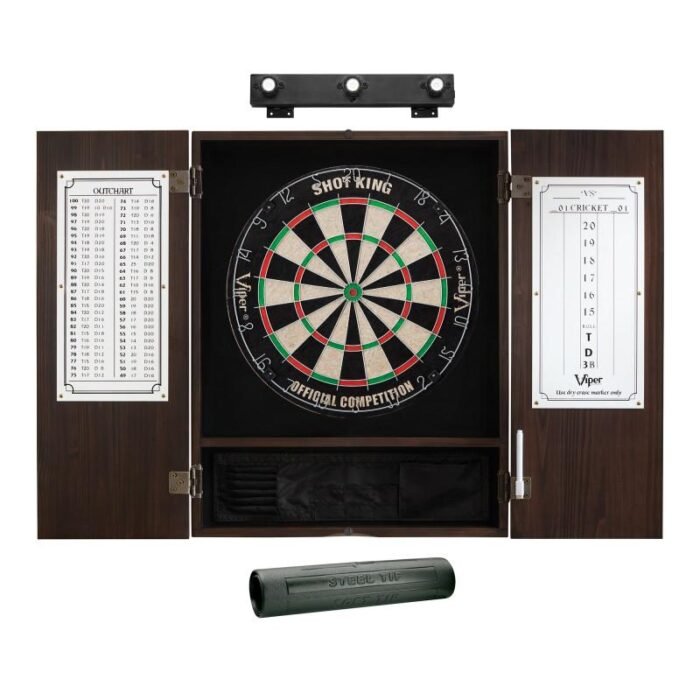 Viper | Shot King Sisal Dartboard | Metropolitan Espresso Cabinet | Padded Dart Mat | The Bull Starts Here | Shadow Buster Dartboard Lights & Laser Throw Line Marker - Image 2