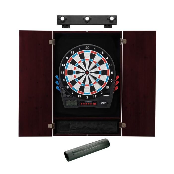 Viper | Showdown Electronic Dartboard | Metropolitan Mahogany Cabinet | Laser Throw Line Marker | Padded Dart MAt | The Bull Starts Here | Shadow Buster Dartboard Lights - Image 2