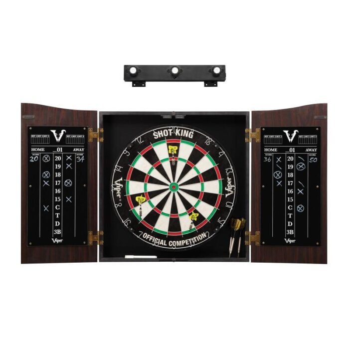 Viper | Vault Cabinet with Shot King Sisal Dartboard | Shadow Buster Dartboard Lights | Steel Tip Dart Accessories Kit | The Bull Starts Here | Throw Line Marker | Padded Dart Mat - Image 4