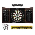 Viper | Vault Cabinet with Shot King Sisal Dartboard | Shadow Buster Dartboard Lights | Steel Tip Dart Accessories Kit | The Bull Starts Here | Throw Line Marker | Padded Dart Mat
