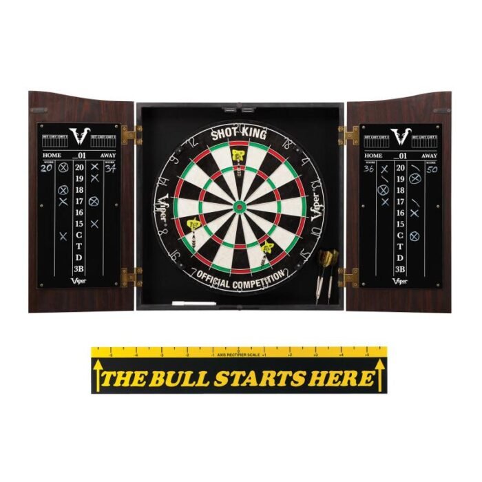 Viper | Vault Cabinet with Shot King Sisal Dartboard | Shadow Buster Dartboard Lights | Steel Tip Dart Accessories Kit | The Bull Starts Here | Throw Line Marker | Padded Dart Mat - Image 5