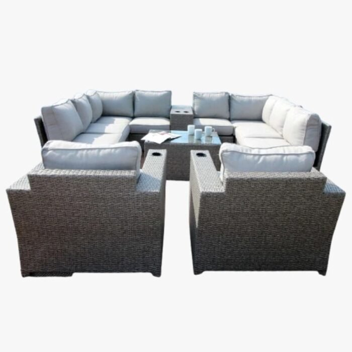 Outdoor Wicker Sectional With Weather Resistant Cushions And Table - Image 8