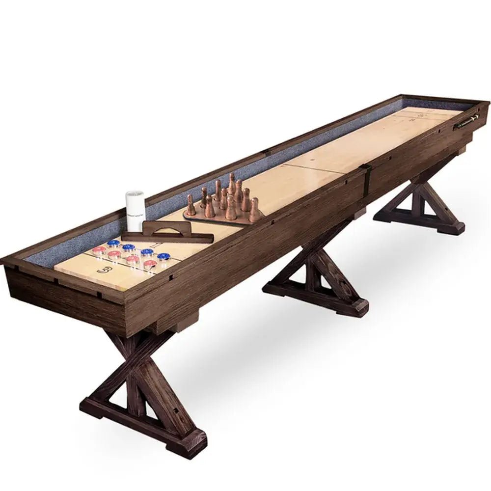 Freetime Fun Rockford 12-foot 2-piece solid wood shuffleboard table in Espresso finish with trestle legs
