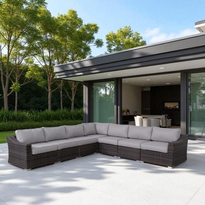 Contemporary Outdoor Rattan Wicker Sectional Seating Group With Cushions - Image 5