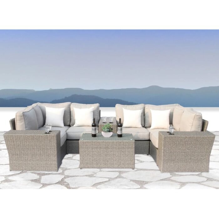 Outdoor Wicker Sectional With Weather Resistant Cushions And Table - Image 11
