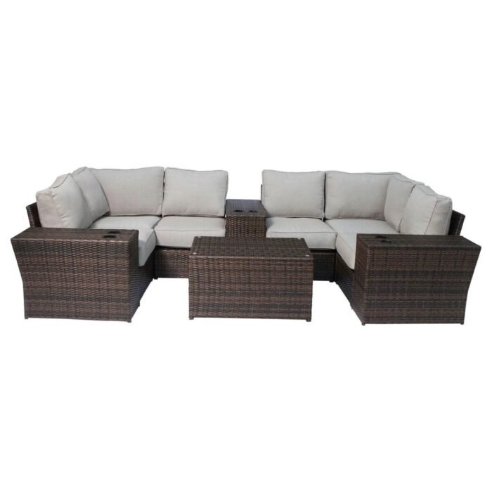 Outdoor Wicker Sectional With Weather Resistant Cushions And Table - Image 7