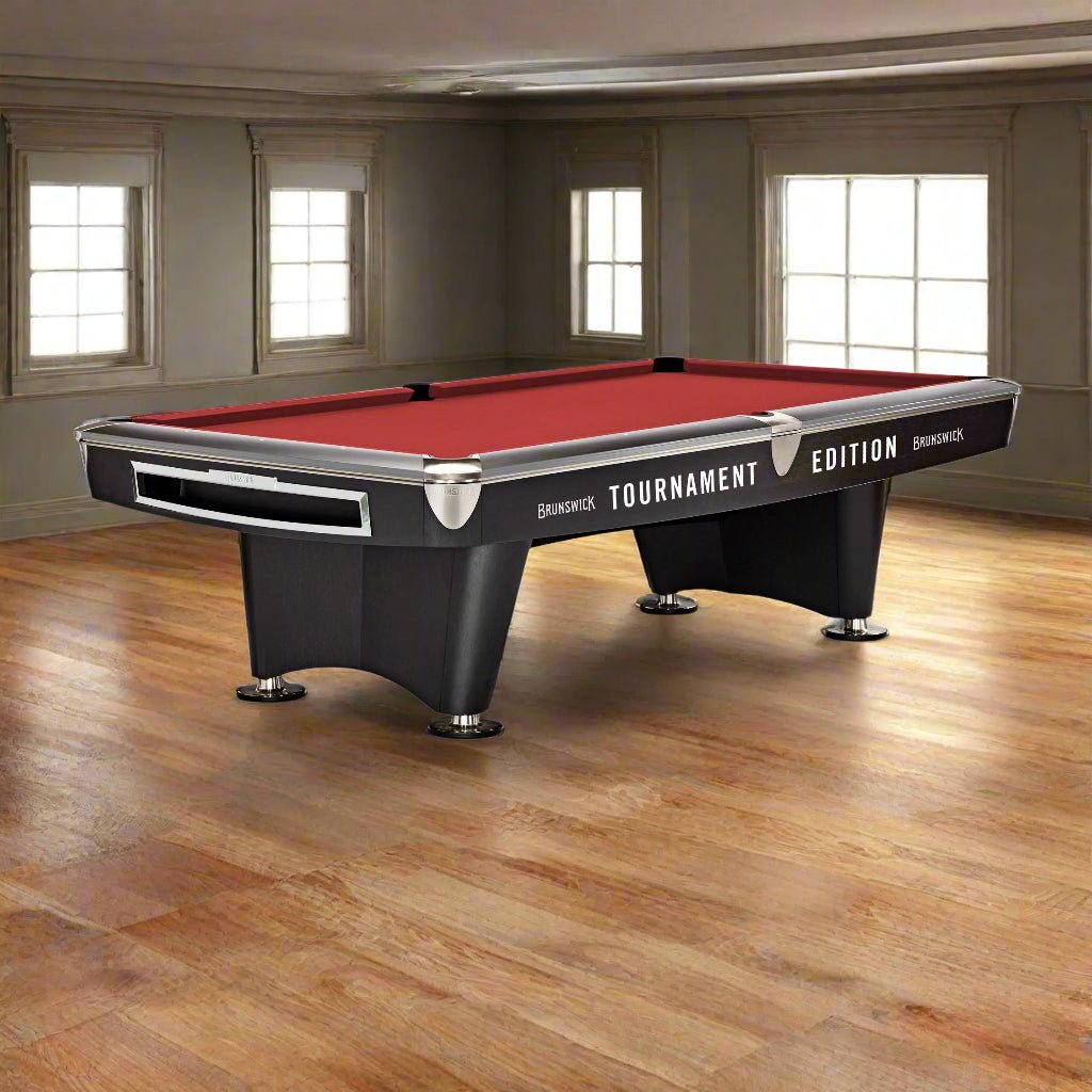 28642942412-Cardinal-Redmain Brunswick Gold Crown VI Tournament Edition 9ft American Pool Table With Drop Pocket - Matte Black - Image 1