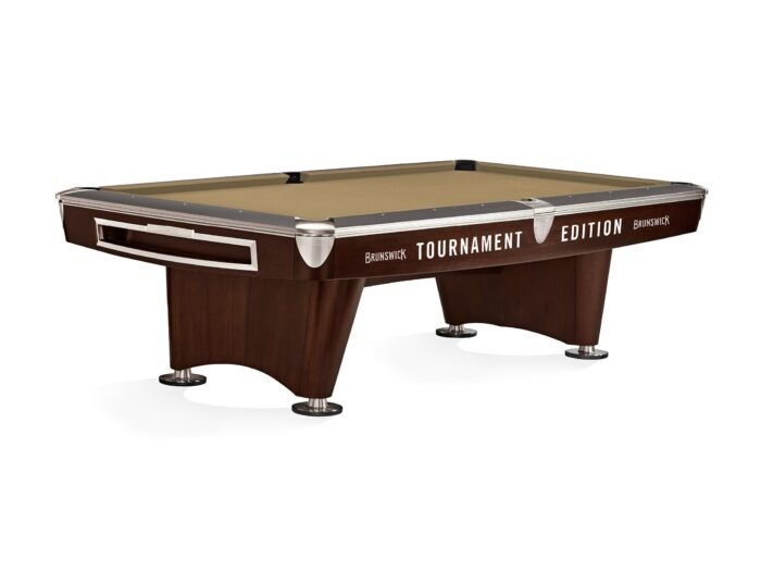 Brunswick Gold Crown VI Tournament Edition 9ft American Pool Table With Drop Pocket - Two Tone Walnut and Espresso - Image 14