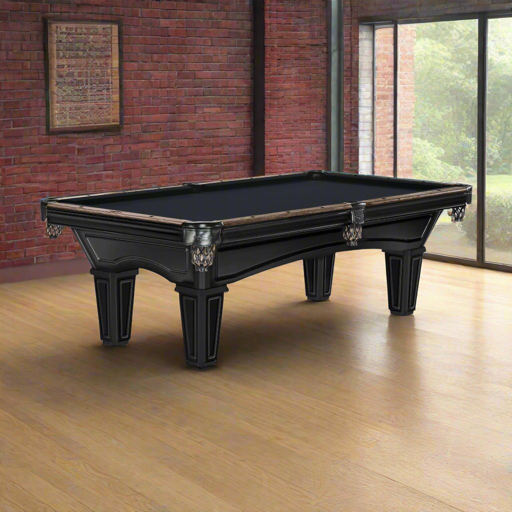 28666852350-Ebonymain Brunswick Glenwood 8ft American Pool Table with Tapered Leg - Matt Black With Coffee - Image 1