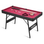 e 48In Pool Billiard Game Table W/2 Cue Sticks, 16 Balls, Triangle, Chalk Foldable Pool Table for Kids Family (Red)