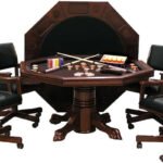 3-In1 Combination Game & Dining Table Set with 4 Rocker-Swivel Chairs- (Mahogany Finish)