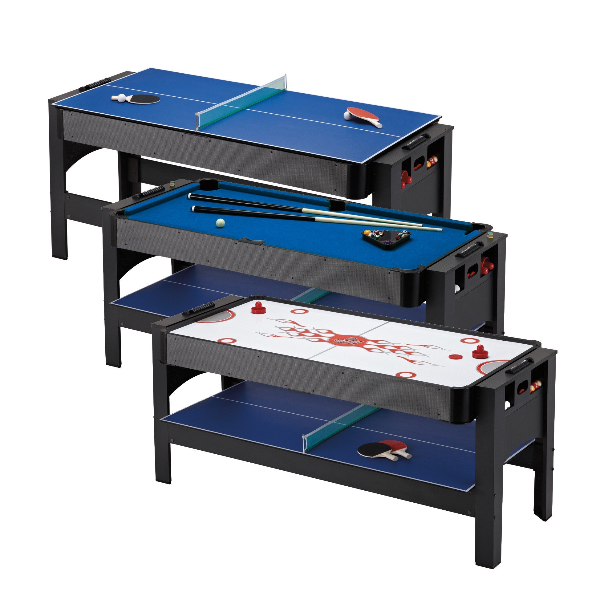 64-1049_Fat_Cat_ANGLE1 Fat Cat Multi 3-in-1 6' Flip Game Table Blue Top - Image 1