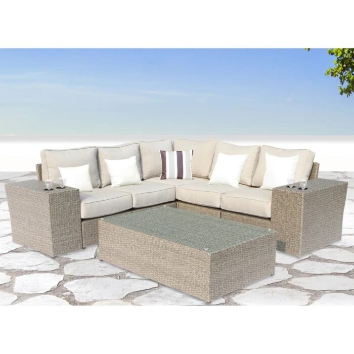 Outdoor Wicker Sectional With Weather Resistant Cushions And Table - Image 21